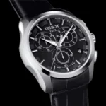 ⁦ساعة تيسوت كورتورييه جلد أسود ميناء أسود أصلية - Tissot Couturier Black Leather Black Dial Watch⁩ - الصورة ⁦2⁩
