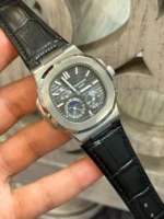 ⁦باتيك فيليب نوتيلوس رمادي جلد أسود - Patek Philippe Nautilus Gray Dial Black Leather⁩ - الصورة ⁦6⁩
