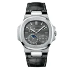 باتيك فيليب نوتيلوس رمادي جلد أسود - Patek Philippe Nautilus Gray Dial Black Leather
