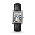 ساعة كارتييه تانك (Cartier Tank) فضي بحزام جلدي أسود
